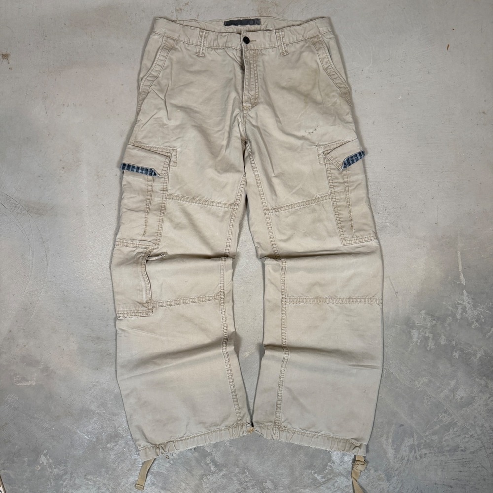 Old Navy Mens Tan Khaki Cargo Pants 33x32 Multi Pocket Y2K Utility Workwear
